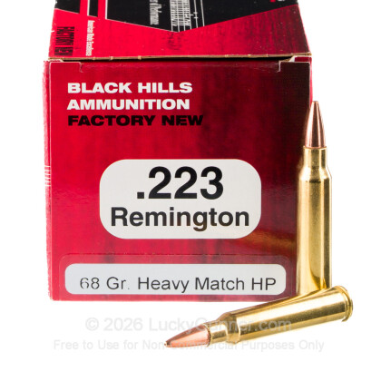 Large image of Premium 223 Rem Ammo For Sale - 68 Grain Heavy Match Hollow Point Ammunition in Stock by Black Hills Ammunition - 50 Rounds