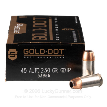 Large image of Bulk 45 ACP Defense Ammo In Stock - 230 gr JHP - 45 ACP Ammunition by Speer Gold Dot For Sale - 1000 Rounds