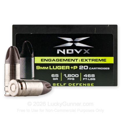 Large image of Premium 9mm +P Ammo For Sale - 65 Grain ARX Ammunition in Stock by NovX Engagement: Extreme - 20 Rounds