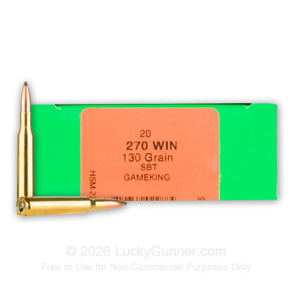 Large image of Premium 270 Ammo For Sale - 130 Grain Spitzer BT GameKing Ammunition in Stock by HSM - 20 Rounds
