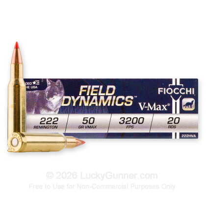 Large image of 222 Rem Ammo For Sale - 50 gr VMAX Ammunition In Stock by Fiocchi