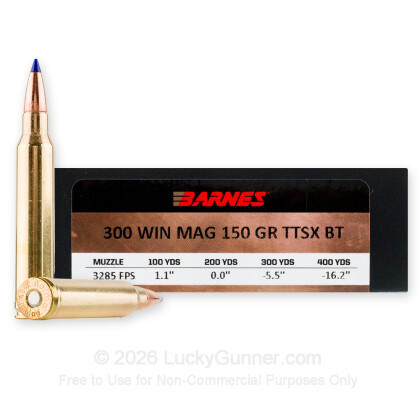 Large image of Premium 300 Winchester Magnum Ammo For Sale - 150 Grain TTSX BT Ammunition in Stock by Barnes VOR-TX - 20 Rounds