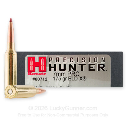 Large image of Premium 7mm PRC Ammo For Sale - 175 Grain ELD-X Ammunition in Stock by Hornady Precision Hunter - 20 Rounds