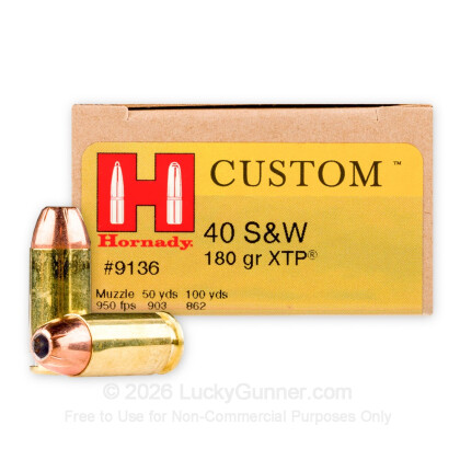 Large image of 40 S&W Ammo For Sale - 180 gr Jacketed Hollow Point XTP Hornady Ammunition In Stock - 20 Rounds
