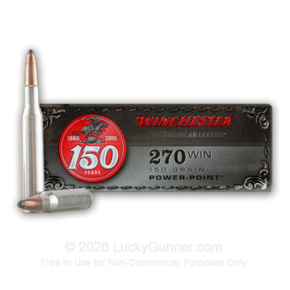 Large image of Cheap 270 Ammo For Sale - 150 Grain PP Ammunition in Stock by Winchester 150yr Commemorative - 20 Rounds