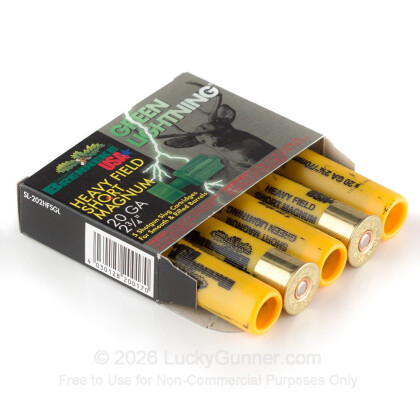 Large image of Premium 20Gauge Ammo For Sale - 2-3/4" 1 oz. Slug Ammunition in Stock by Brenneke Green Lightning - 5 Rounds