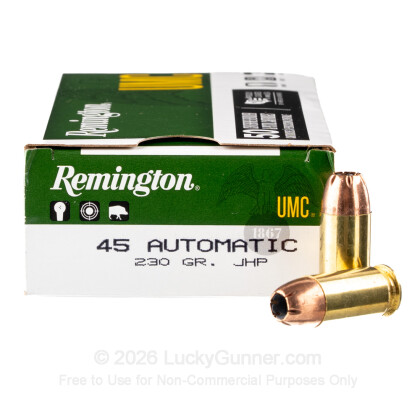 Large image of 45 ACP Ammo For Sale - 230 gr JHP - Remington UMC Ammunition In Stock - 50 Rounds