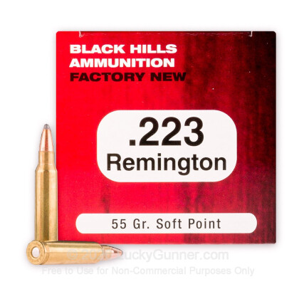 Large image of Bulk 223 Remington Ammo For Sale - 55 grain soft point Ammunition in Stock by Black Hills - 500 Rounds