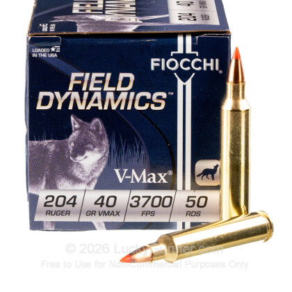 Large image of Premium 204 Ruger Ammo For Sale - 40 Grain V-Max Ammunition in Stock by Fiocchi - 50 Rounds