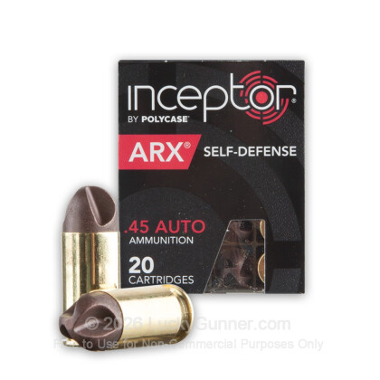 Large image of Premium 45 ACP Ammo For Sale - 118 Grain ARX Ammunition in Stock by Polycase Inceptor - 20 Rounds