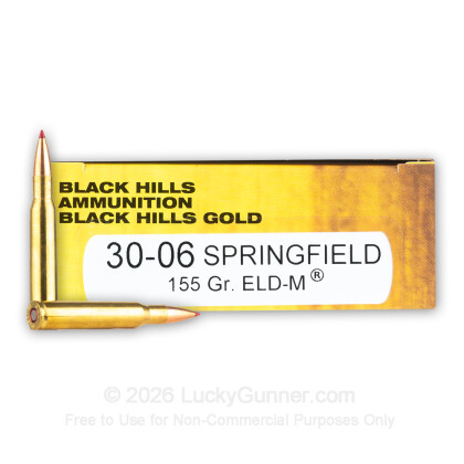 Large image of Premium 30-06 Ammo For Sale - 155 Grain ELD Match Ammunition in Stock by Black Hills Gold - 20 Rounds