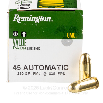 Large image of 45 Auto Ammo For Sale - 230 gr MC Remington UMC Ammunition In Stock - 100 Round Value Pack