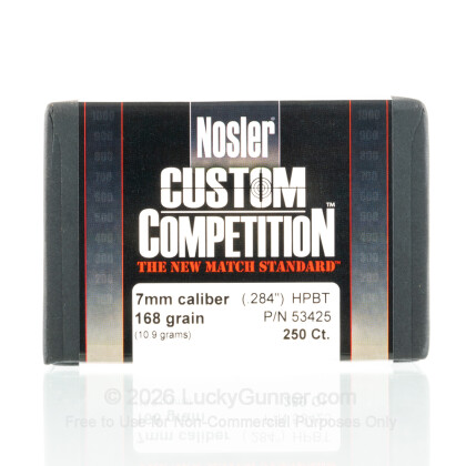 Large image of Premium 7mm (.284") Bullets For Sale - 168 Grain HPBT Bullets in Stock by Nosler Custom Competition - 250 Projectiles