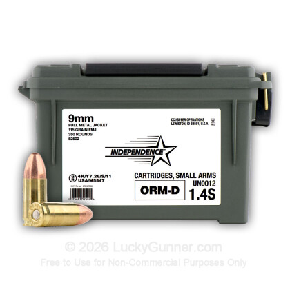 Large image of Bulk 9mm Ammo For Sale - 115 gr FMJ - Independence Ammunition For Sale Stored in a Plano Ammo Can - 350 Rounds