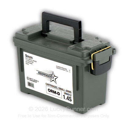 Large image of Bulk 9mm Ammo For Sale - 115 gr FMJ - Independence Ammunition For Sale Stored in a Plano Ammo Can - 350 Rounds