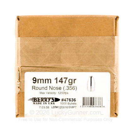 Large image of Berry's 9mm Plated Bullets For Sale - 9mm 147 gr RN