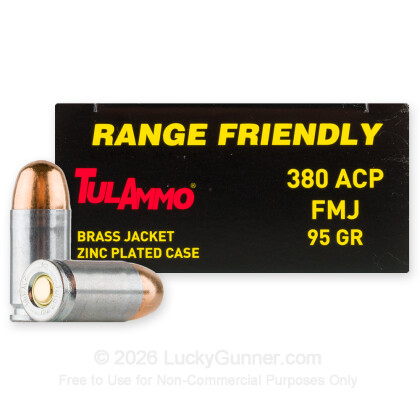 Large image of Cheap 380 Auto Ammo For Sale - 95 Grain FMJ Ammunition in Stock by Tula - 50 Rounds