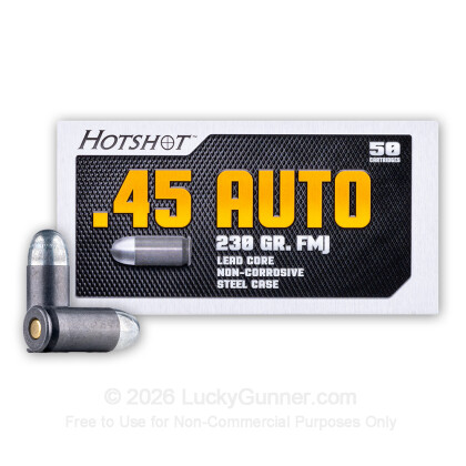 Large image of Cheap 45 ACP Ammo For Sale - 230 Grain FMJ Ammunition in Stock by Hotshot - 50 Rounds