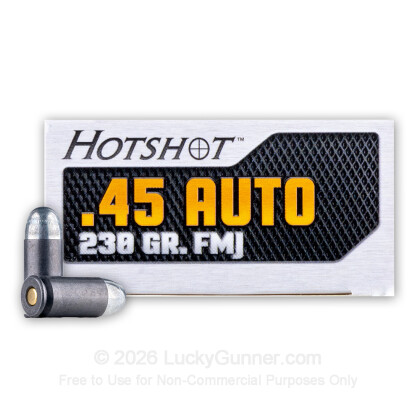 Large image of Cheap 45 ACP Ammo For Sale - 230 Grain FMJ Ammunition in Stock by Hotshot - 50 Rounds