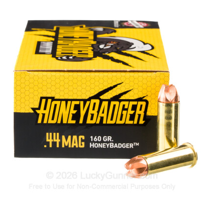 Large image of Premium 44 Magnum Ammo For Sale - 160 Grain HoneyBadger Ammunition in Stock by Black Hills - 50 Rounds