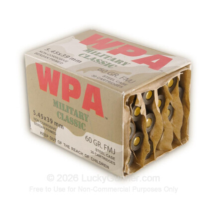 Large image of Cheap 5.45x39 Ammo For Sale | 60 gr FMJ Ammunition In Stock by Wolf WPA MC - 30 Rounds