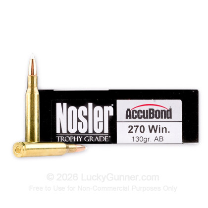 Large image of Premium 270 Ammo For Sale - 130 Grain Accubond Polymer Tip Ammunition in Stock by Nosler Trophy Grade - 20 Rounds