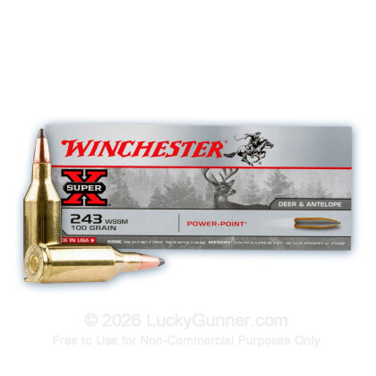 Large image of Cheap 243 WSSM Ammo For Sale - 100 Grain Power-Point SP Ammunition in Stock by Winchester Super-X - 20 Rounds