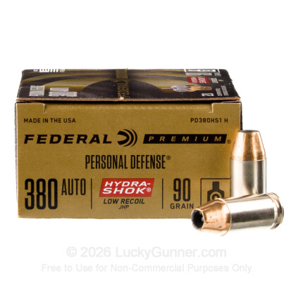 Large image of 380 Auto Defense Ammo In Stock - 90 gr Hydra Shok JHP - 380 ACP Ammunition by Federal For Sale - 20 Rounds