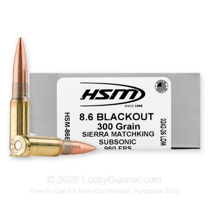 Large image of HSM Subsonic 8.6 Blackout Ammo For Sale - 300 Grain HPBT MatchKing - 20 Rounds