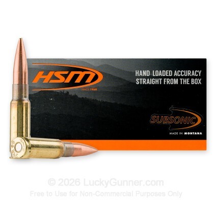 Large image of HSM Subsonic 8.6 Blackout Ammo For Sale - 300 Grain HPBT MatchKing - 20 Rounds