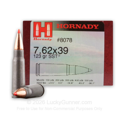 Large image of Cheap 7.6x39 Ammo For Sale - 123 Grain SST Polymer Tip Ammunition in Stock by Hornady - 50 Rounds