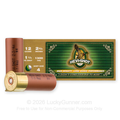 Large image of Premium 12 Gauge Ammo For Sale - 2-3/4" 1-1/4oz. #4 Shot Ammunition in Stock by Hevi-Shot Duck - 10 Rounds