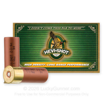 Large image of Premium 12 Gauge Ammo For Sale - 2-3/4" 1-1/4oz. #4 Shot Ammunition in Stock by Hevi-Shot Duck - 10 Rounds