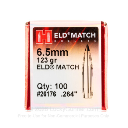 Large image of Premium 6.5mm (.264") Bullets For Sale - 123 Grain ELD Match Bullets in Stock by Hornady - 100 Projectiles