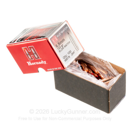 Large image of Premium 6.5mm (.264") Bullets For Sale - 123 Grain ELD Match Bullets in Stock by Hornady - 100 Projectiles