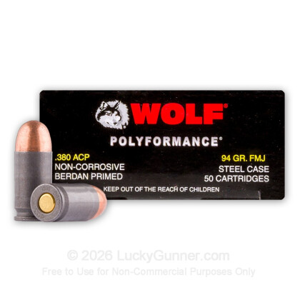 Large image of 380 Auto Ammo In Stock - 94 gr FMJ - 380 ACP Ammunition by Wolf WPA For Sale - 50 Rounds