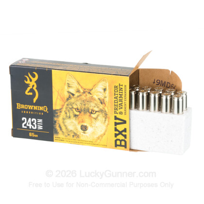 Large image of Premium 243 Ammo For Sale - 65 Grain Polymer Tip Ammunition in Stock by Browning BXV - 20 Rounds