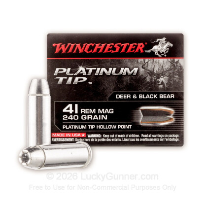 Large image of Premium 41 Remington Mag Ammo For Sale - 240 Platinum Tip JHP Ammunition in Stock by Winchester - 20 Rounds