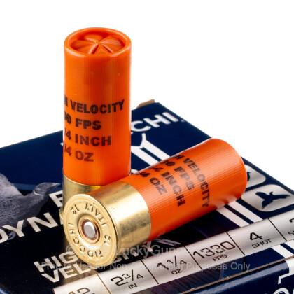 Large image of Bulk 12 Gauge Ammo For Sale - 2-3/4" 1-1/4oz. #4 Shot Ammunition in Stock by Fiocchi - 250 Rounds