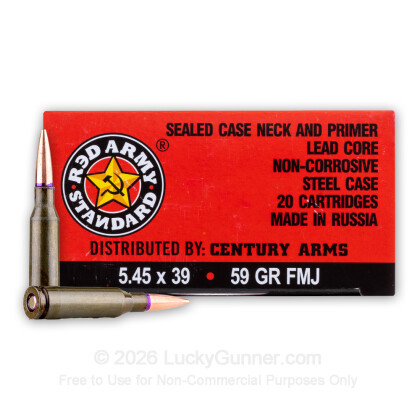 Large image of Cheap 5.45x39 Ammo For Sale - 59 Grain FMJ Ammunition in Stock by Red Army Standard - 20 Rounds