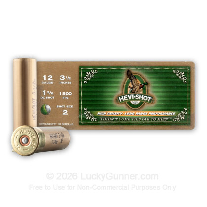 Large image of Premium 12 Gauge Ammo For Sale - 3-1/2" 1-3/8 oz. #2 Shot Ammunition in Stock by Hevi-Shot Hevi-Metal Waterfowl - 10 Rounds