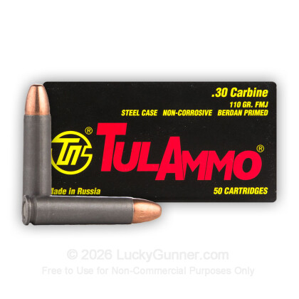 Large image of 30 Carbine Ammo In Stock - 110 gr FMJ - Tula Ammunition For Sale - 50 Rounds
