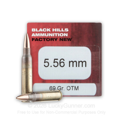 Large image of Bulk 5.56x45 Ammo For Sale - 69 Grain Open Tip Match Ammunition in Stock by Black Hills - 500 Rounds