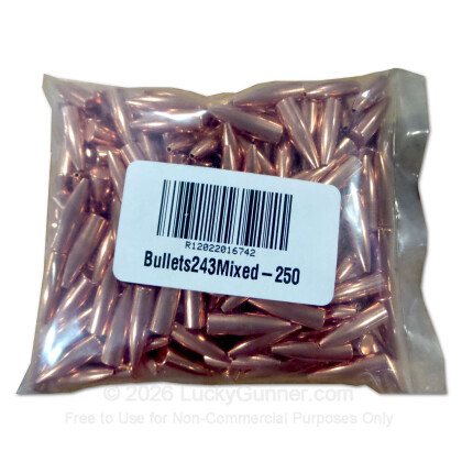 Large image of Cheap 243 (.243" Diameter) Projectiles  For Sale - Mixed Bullets in Stock by Various Manufacturers - 250 Count 