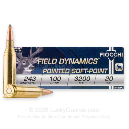 Large image of Cheap 243 Win Ammo In Stock  - 100 gr Fiocchi PSP Ammunition For Sale Online - 20 Rounds