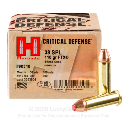 Large image of Bulk 38 Special Defense Ammo For Sale - 110 gr JHP FTX Hornady Ammunition In Stock - 250 Rounds