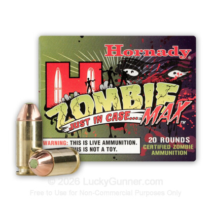 Large image of 40 S&W Zombie Ammo For Sale - 165 gr Jacketed Hollow Point Z-Max Hornady Ammunition In Stock - 20 Rounds