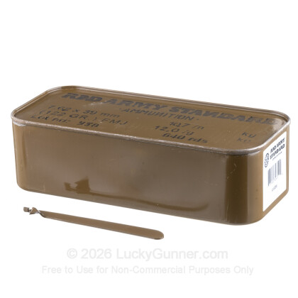 Large image of Bulk 7.62x39 Ammo For Sale - 122 Grain FMJ Ammunition in Stock by Red Army Standard - 640 Rounds in Spam Can