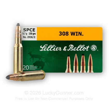 Large image of Sellier & Bellot 308 Ammo For Sale - 150 Grain SPCE - 500 Rounds