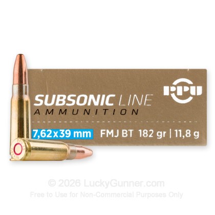 Large image of Prvi Partizan Subsonic 7.62x39 Ammo For Sale - 182 Grain FMJBT - 20 Rounds